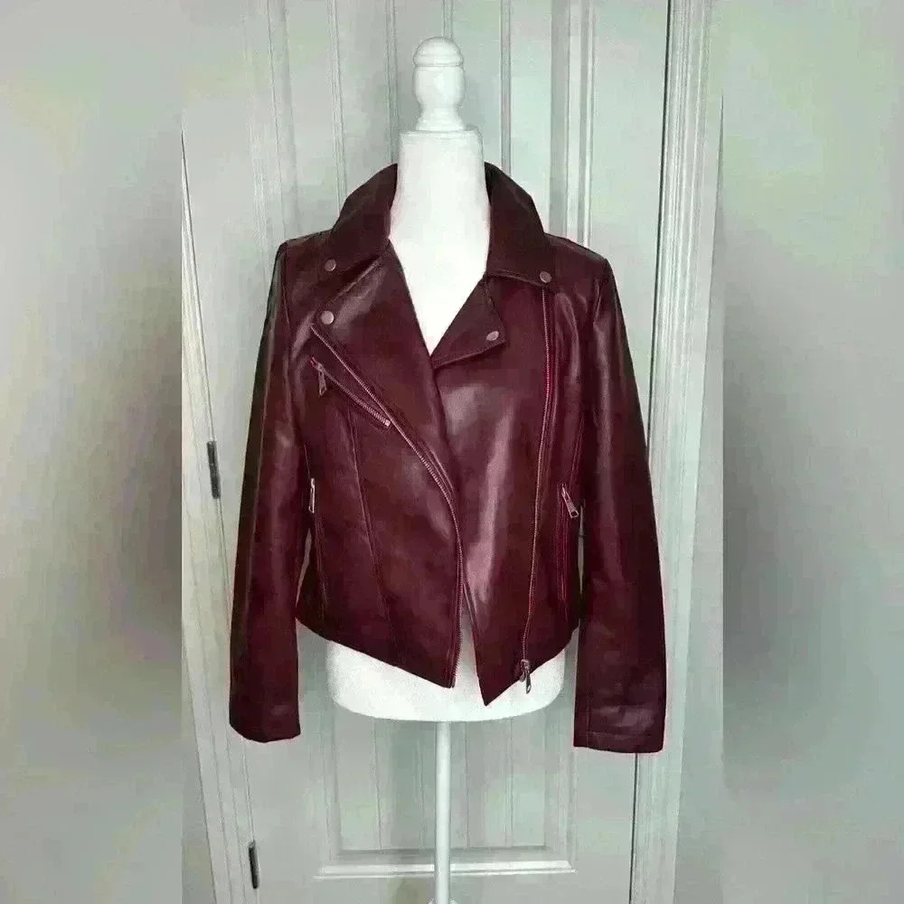 NWT Bagatelle, Faux-Ever Leather Classic Biker Jacket, Burgundy, Size: Medium
